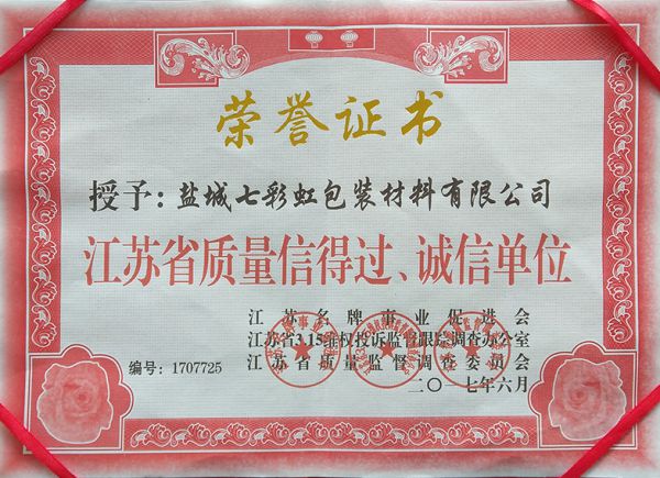 江蘇省質(zhì)量信得過、誠(chéng)信單位